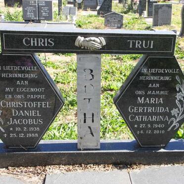 BOTHA Christoffel Daniel Jacobus 1938-1988 &amp; Maria Gertruida Catharina 1940-2010