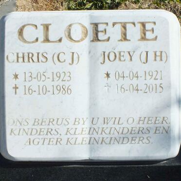 CLOETE C.J. 1923-1986 &amp; J.H. 1921-2015