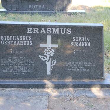 ERASMUS Stephannus Gerthardus 1937-2012 &amp; Sophia Susanna 1942-