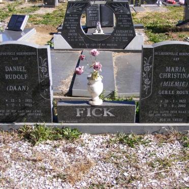 FICK Daniel Rudolf 1921-1988 &amp; Maria Christina LE ROUX 1922-2002