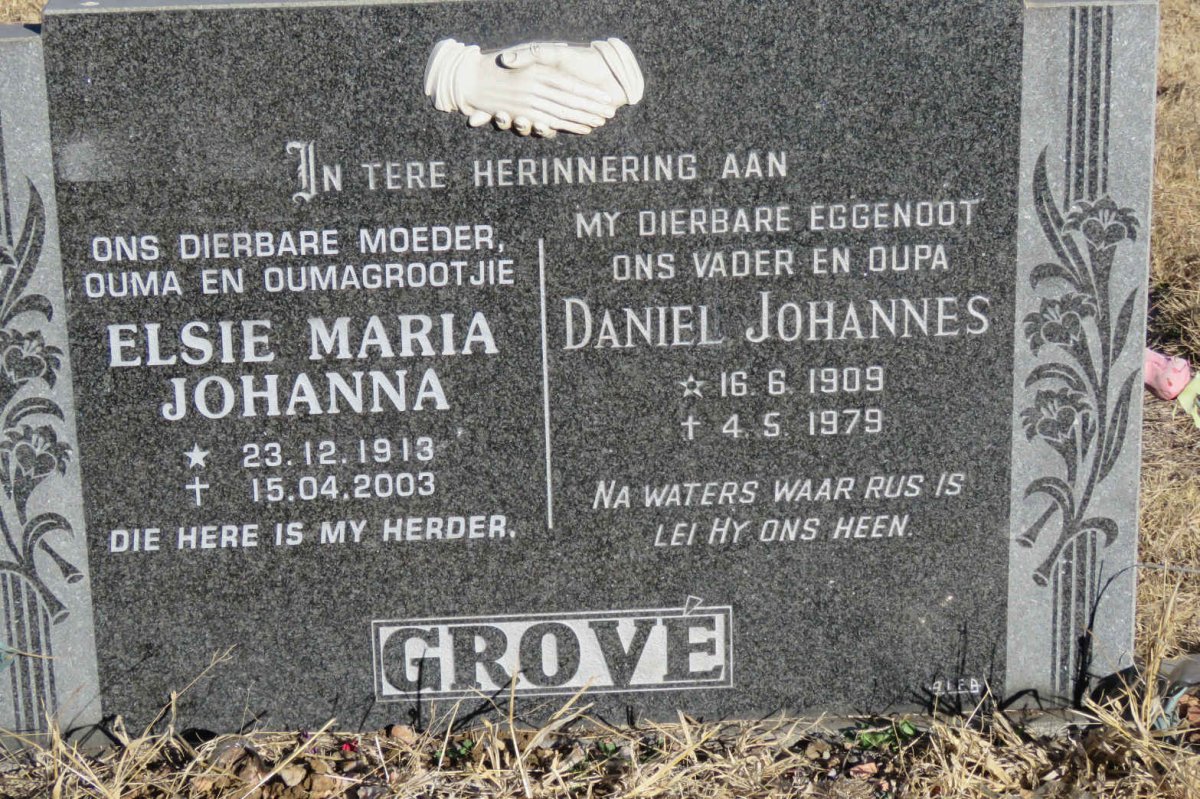 GROVE Daniel Johannes 1909-1979 &amp; Elsie Maria Johanna 1913-2003