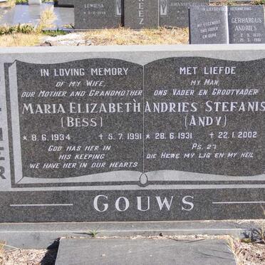 GOUWS Andries Stefanis 1931-2002 &amp; Maria Elizabeth 1934-1991 
