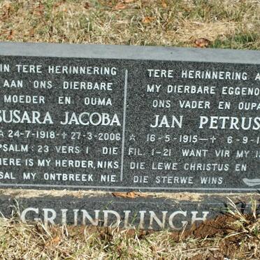 GRUNDLINGH Jan Petrus 1915-1983 &amp; Susara Jacoba 1918-2006