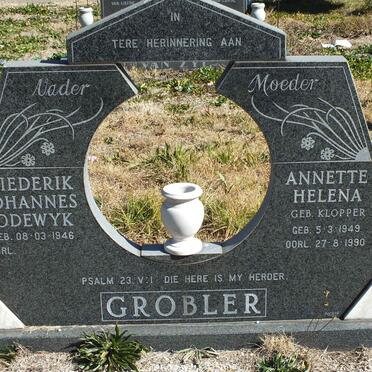 GROBLER Diederik Johannes Lodewyk 1946-  &amp; Annette Helena KLOPPER 1949-19990