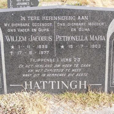 HATTINGH Willem Jacobus 1898-1977 &amp; Petronella Maria 1903-