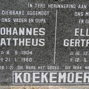 KOEKEMOER Johannes Mattheus 1904-1980 &amp; Ella Gertruida 1906-1996