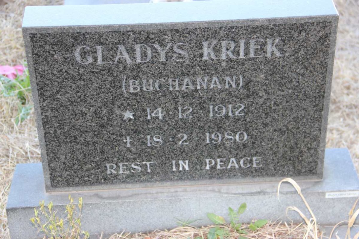 KRIEK Gladys nee BUCHANAN 1912-1980