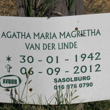 LINDE Agatha Maria Magrietha, van der 1942-2012