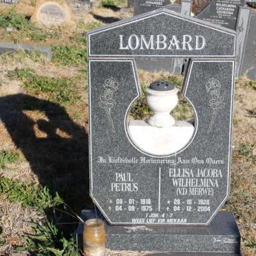 LOMBARD Paul Petrus 1918-1975 &amp; Ellisa Jacoba Wilhelmina V.D. MERWE 1928-2004