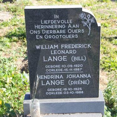 LANGE William Frederick Leonard 1920-1987 &amp; Hendrina Johanna 1925-1988