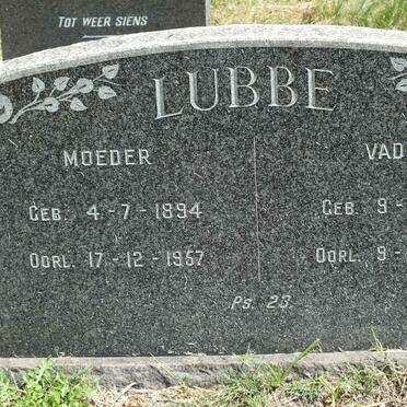 LUBBE Vader 1891-1964 &amp; Moeder 1894-1957