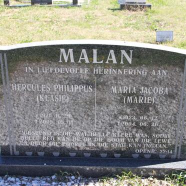 MALAN Hercules Philippus 1921-2005 &amp; Maria Jacoba 1923-2004