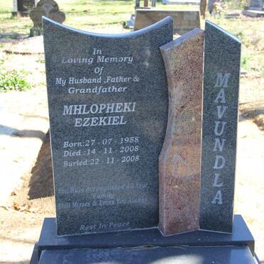 MAVUNDLA Mhlopheki Ezekiel 1958-2008