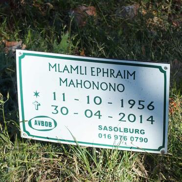 MAHONONO Mlamli Ephraim 1956-2014