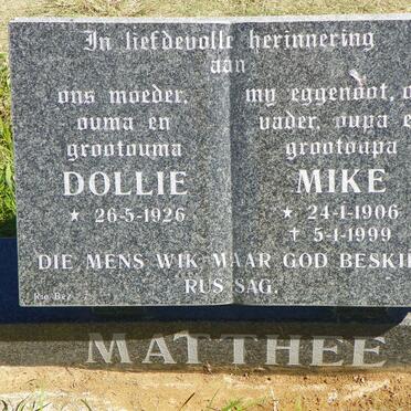 MATTHEE Mike 1906-1999 &amp; Dollie 1926-