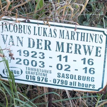 MERWE Jacobus Lukas Marthinus, van der 1923-2003