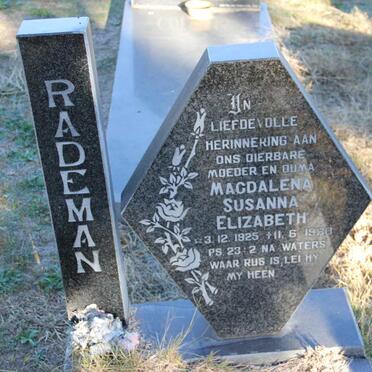 RADEMAN Magdalena Susanna Elizabeth 1925-1980
