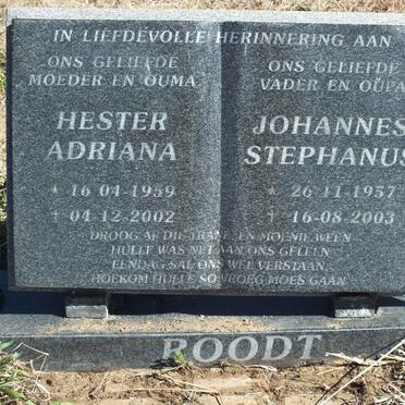 ROODT Johannes Stephanus 1957-2003 &amp; Hester Adriana 1959-2002