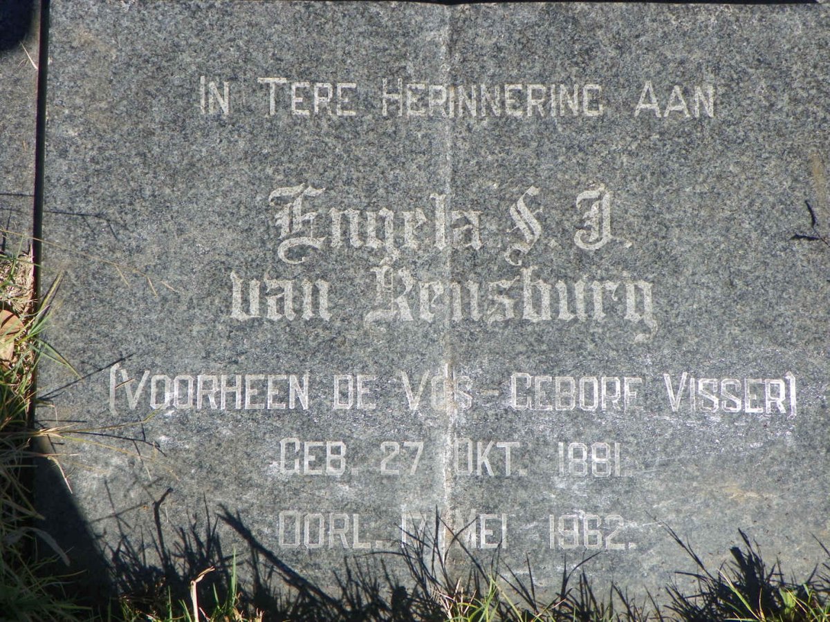 RENSBURG Engela S.J., van formerly DE VOS nee VISSER 1881-1962