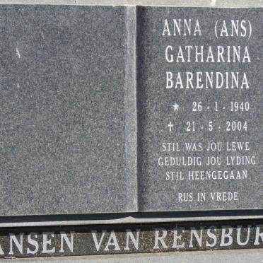 RENSBURG Anna Catharina Barendina, Jansen van 1940-2004