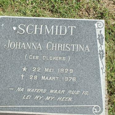 SCHMIDT Johanna Christina nee OLCKERS 1929-1976