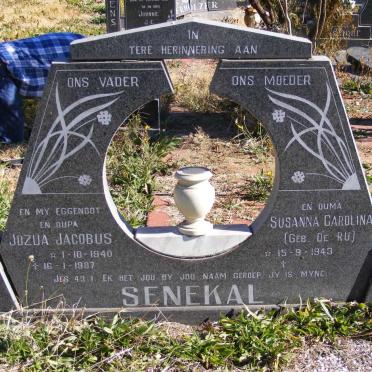SENEKAL Jozua Jacobus 1940-1987 &amp; Susanna Carolina DE RU 1943- 