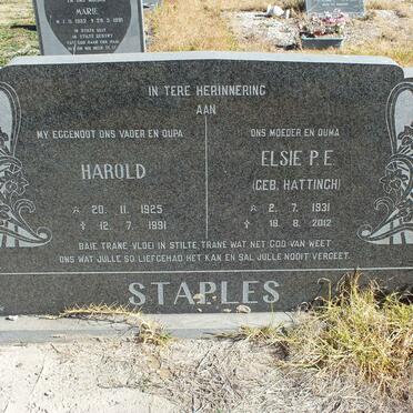 STAPLES Harold 1925-1991 &amp;  P.E. HATTINGH 1931-2012