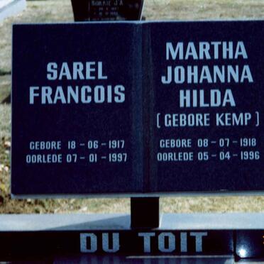 TOIT Sarel Francois, du 1917-1997 &amp; Martha Johanna Hilda KEMP 1918-1996