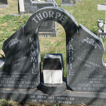 THORPE Henry Stephens 1933- &amp; Anna Elizabeth Jeanetta 1942-1993