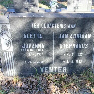 VENTER Jan Adriaan Stephanus 1922-1983 &amp; Aletta Johanna DU PLOOY 1924-2000