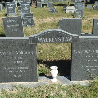 WALKENSHAW Casper Adriaan 1931-1982 &amp; Francina Christina 1933-1997