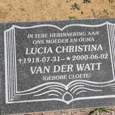 WATT Lucia Christina, van der nee CLOETE 1918-2000