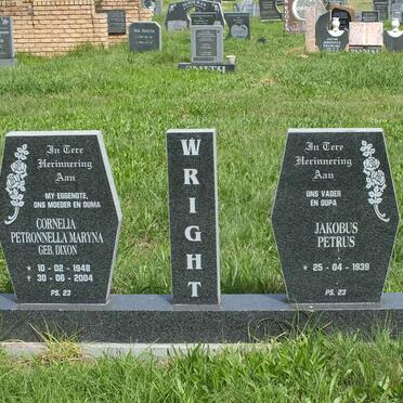 WRIGHT Jakobus Petrus 1939- &amp; Cornelia Petronnella Maryna DIXON 1948-2004