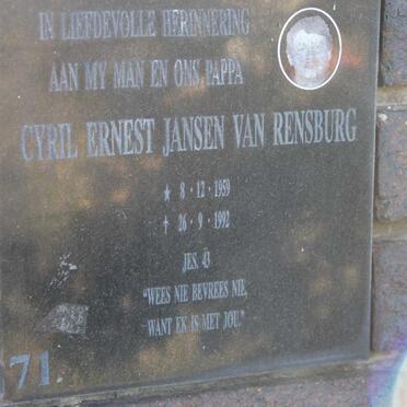 RENSBURG Cyril Ernest, Jansen van 1959-1992