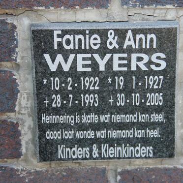 WEYERS Fanie 1922-1993 &amp; Ann 1927-2005