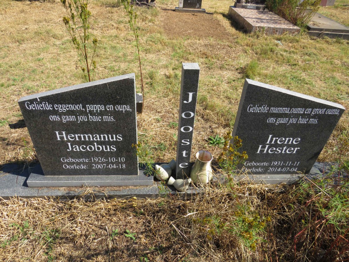 JOOSTE Hermanus Jacobus 1926-2007 &amp; Irene Hester 1931-2014