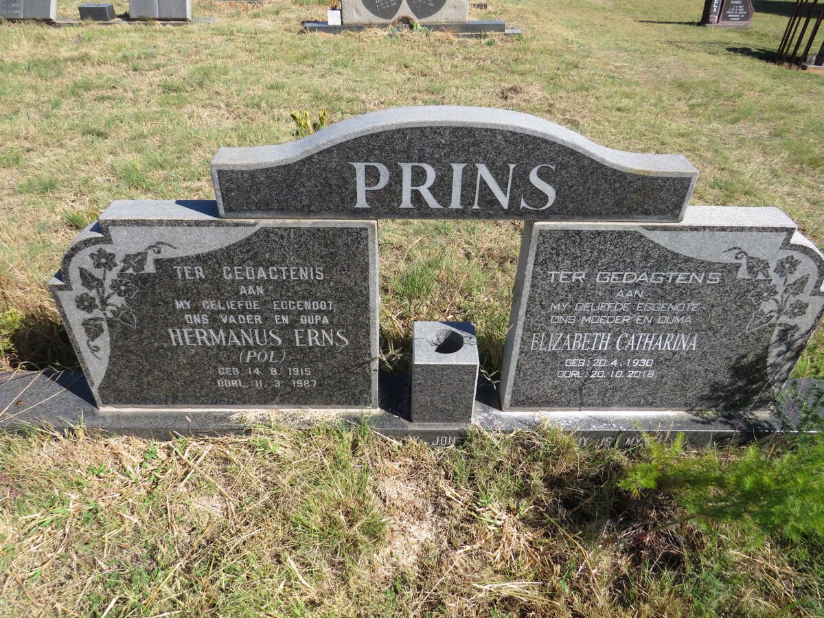PRINS Hermanus Erns 1915-1987 &amp; Elizabeth Catharina 1930-2018