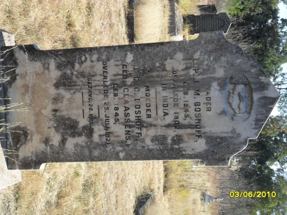 BOSHOFF P.J.M. 1845-1902 &amp; J. C. C. CLAASSENS 1845-1921