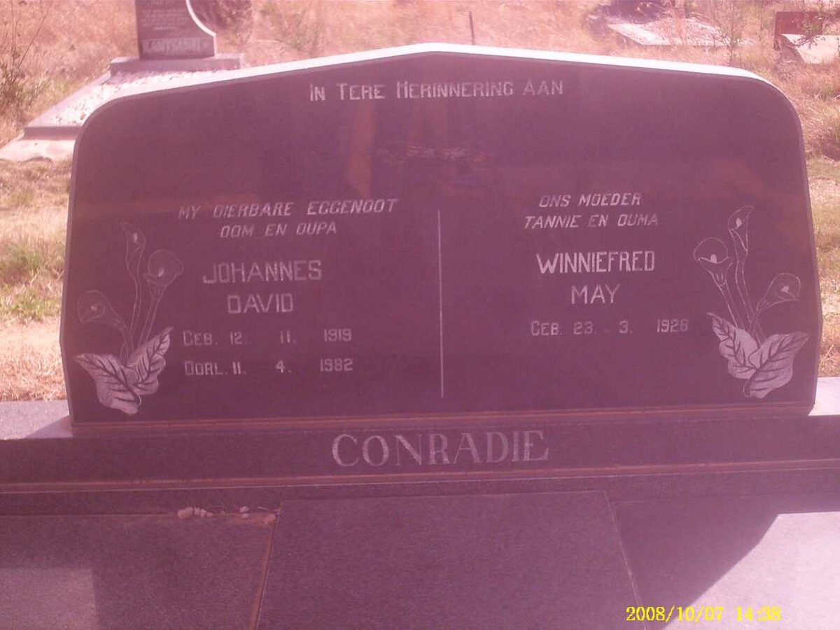 CONRADIE Johannes David 1919-1982 &amp; Winniefred May 1928-?