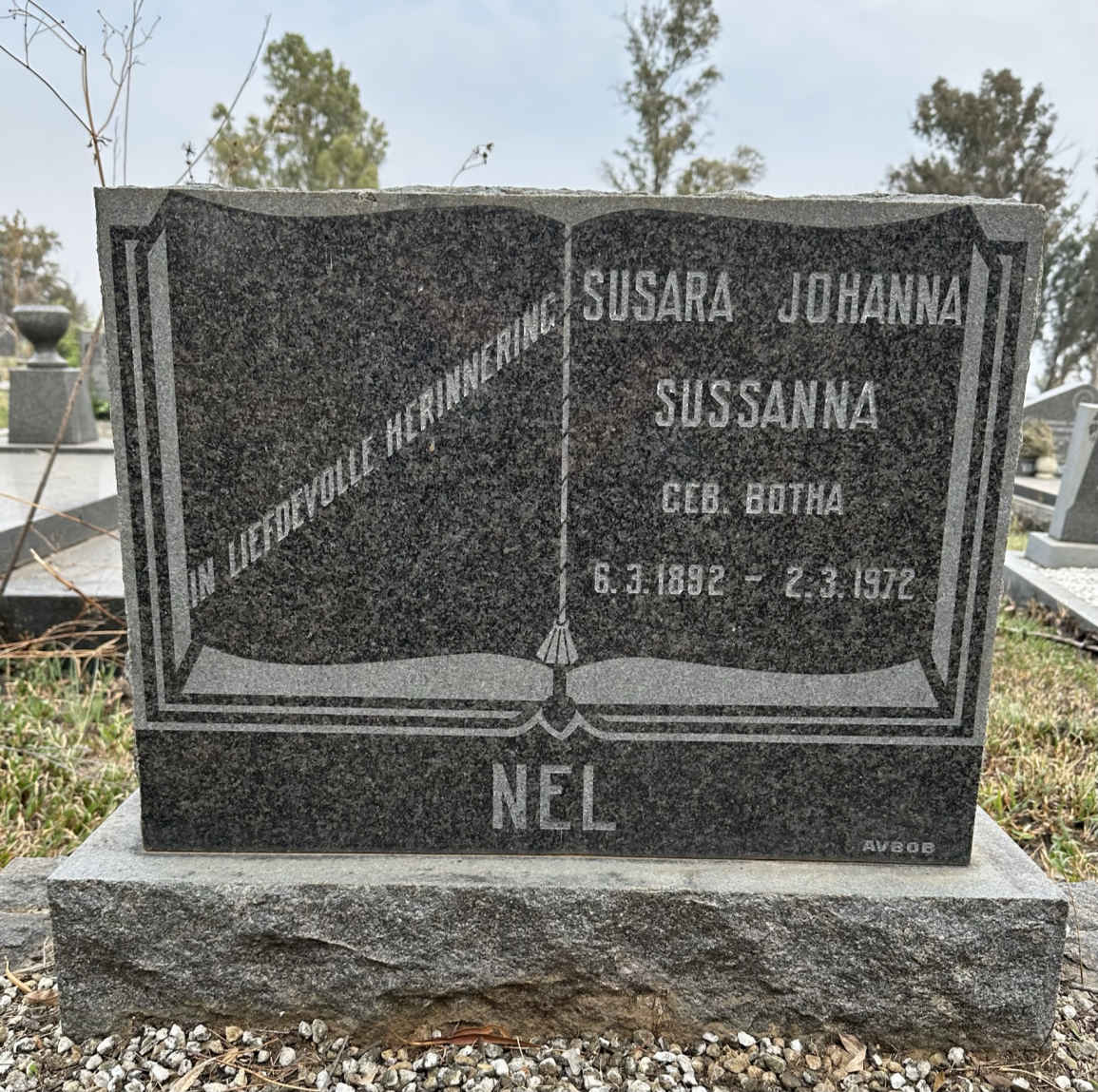 NEL Susara Johanna Sussanna nee BOTHA 1892-1972 