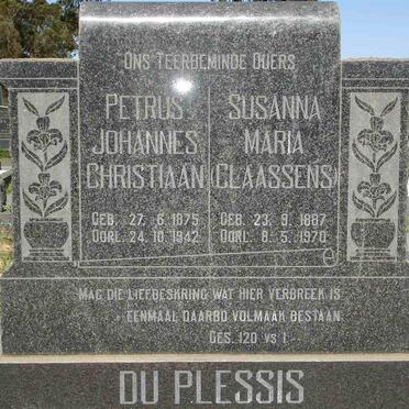 PLESSIS Petrus Johannes Christiaan, du 1875-1942 &amp; Susanna Maria CLAASSENS 1887-1970