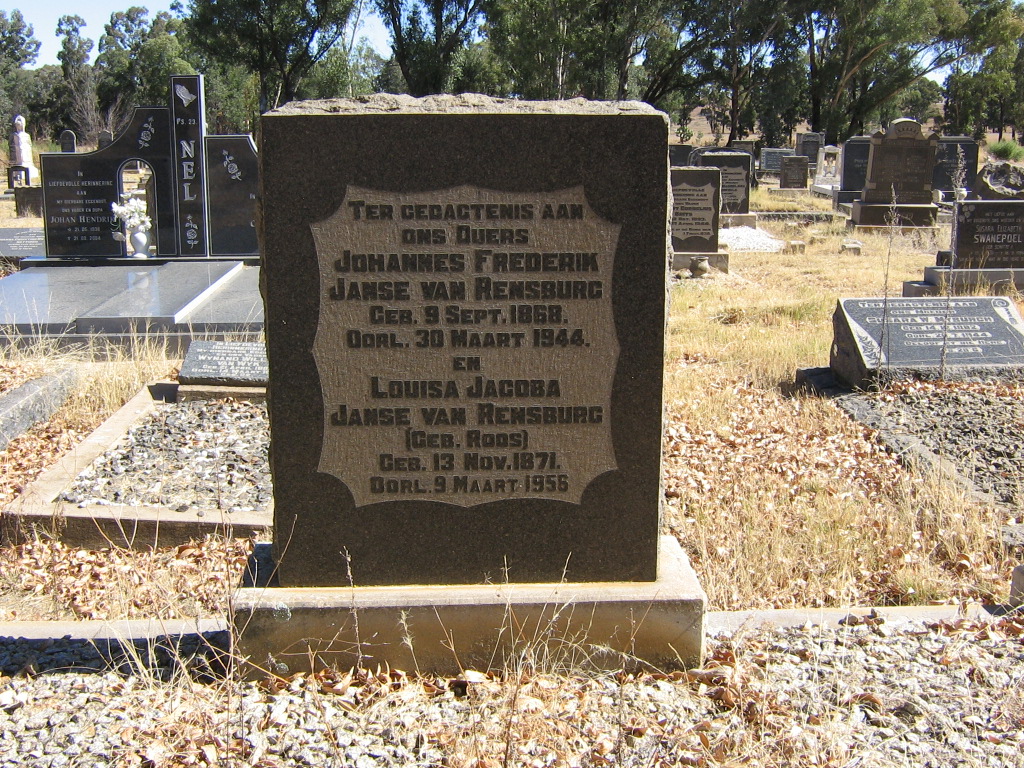 RENSBURG Johannes Frederik, Janse van 1868-1944 &amp; Louisa Jacoba ROOS 1871-1956