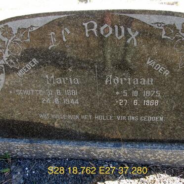 ROUX Adriaan, le 1875-1968 &amp; Maria SCHUTTE 1881-1944