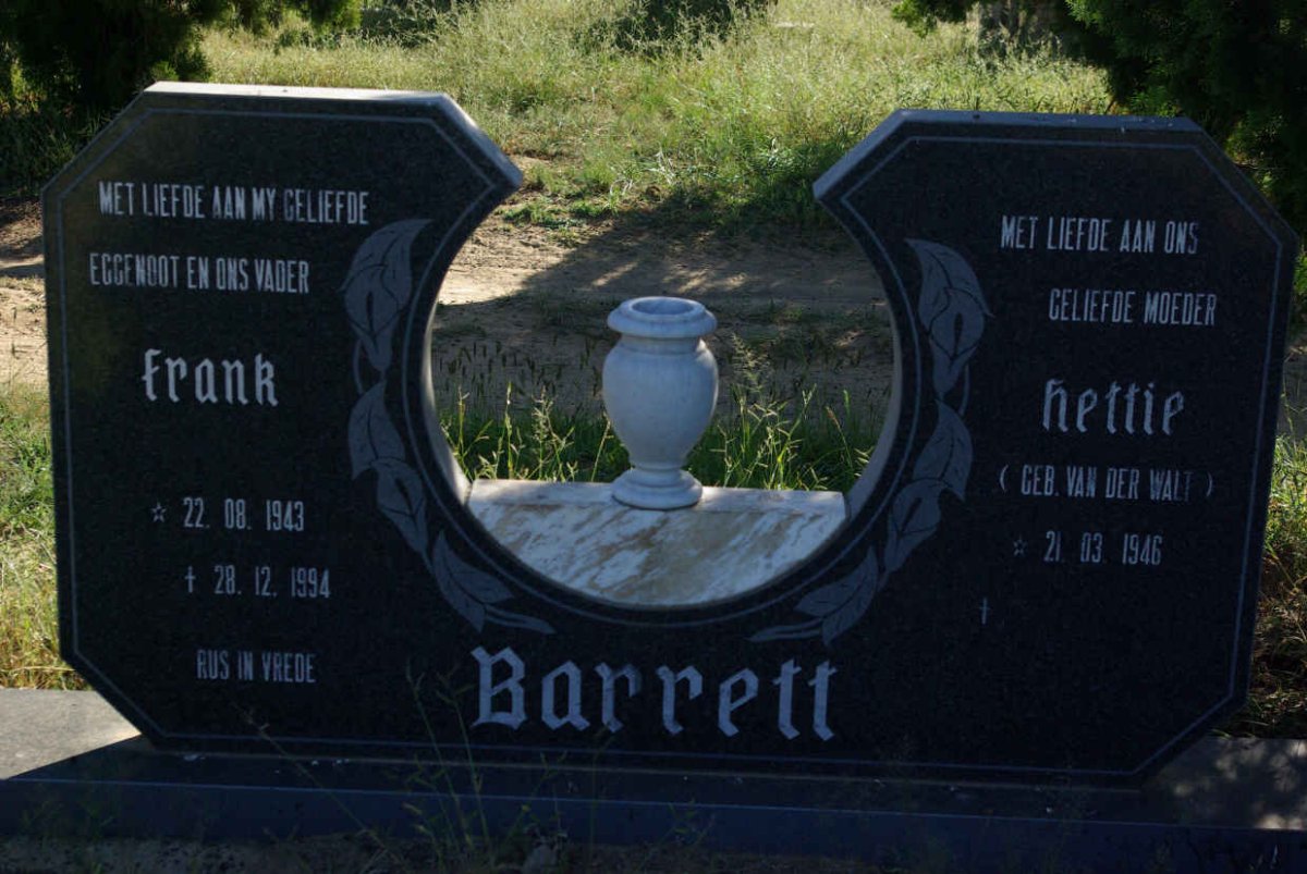 BARRETT Frank 1943-1994 &amp; Hettie VAN DER WALT 1946-