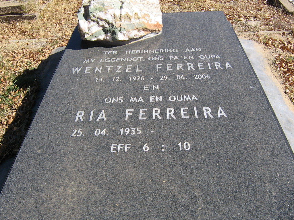 FERREIRA Wentzel 1926-2006 &amp; Ria 1935-