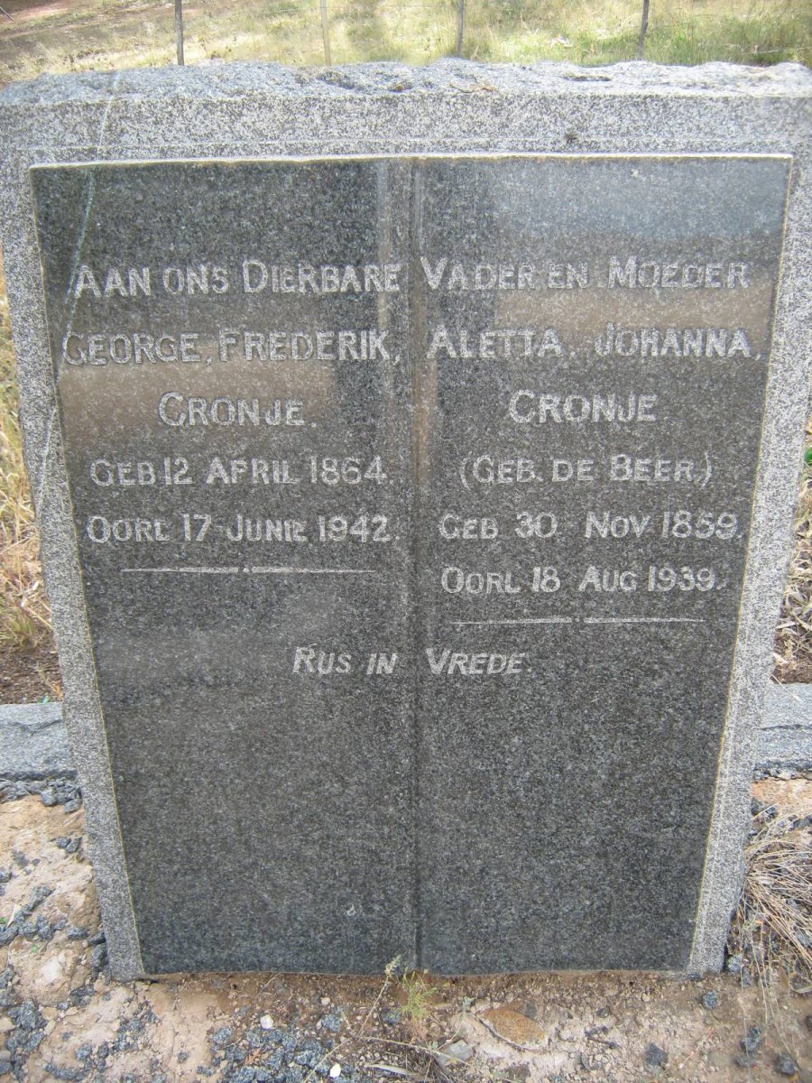 CRONJE George Frederik 1864-1942 &amp; Aletta Johanna de BEER 1859-1939