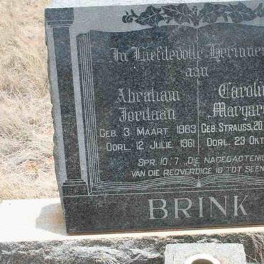 BRINK Abraham Jordaan 1883-1961 &amp; Carolina Margaretha STRAUSS 1881-1968