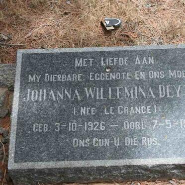 DEYZEL Johanna Wilhelmina nee LE GRANGE 1926-1952