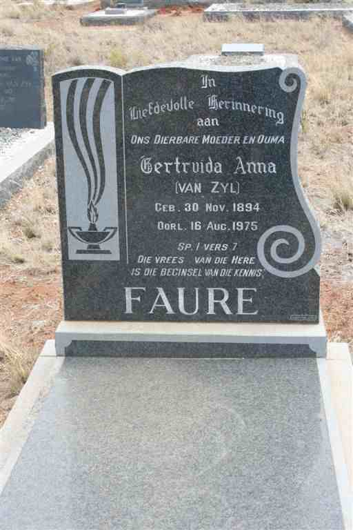 FAURE Gertruida Anna nee VAN ZYL 1894-1975