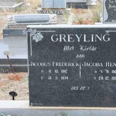 GREYLING Jacobus Frederick 1912-1974 &amp; Jacoba Hendrina 1920-1997
